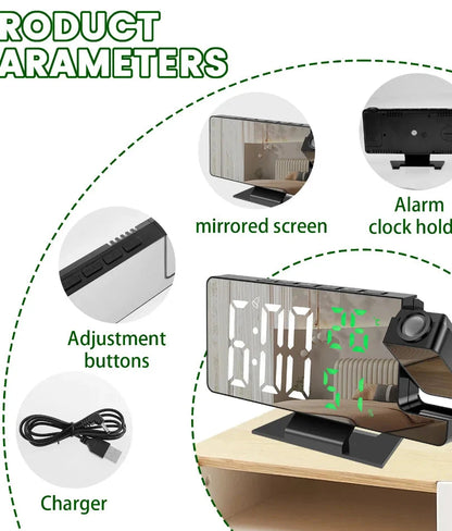 Projection digital alarm clock 180 ° arm projection LED alarm clock multifunctional USB plug in projector desktop LED clock