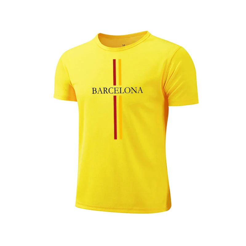 Mens T-shirt Print Casual Exercise Tops Outdoor Jogging Marathon Clothing Summer Quick-Drying Mesh Tees Daily Cycling Sportswear