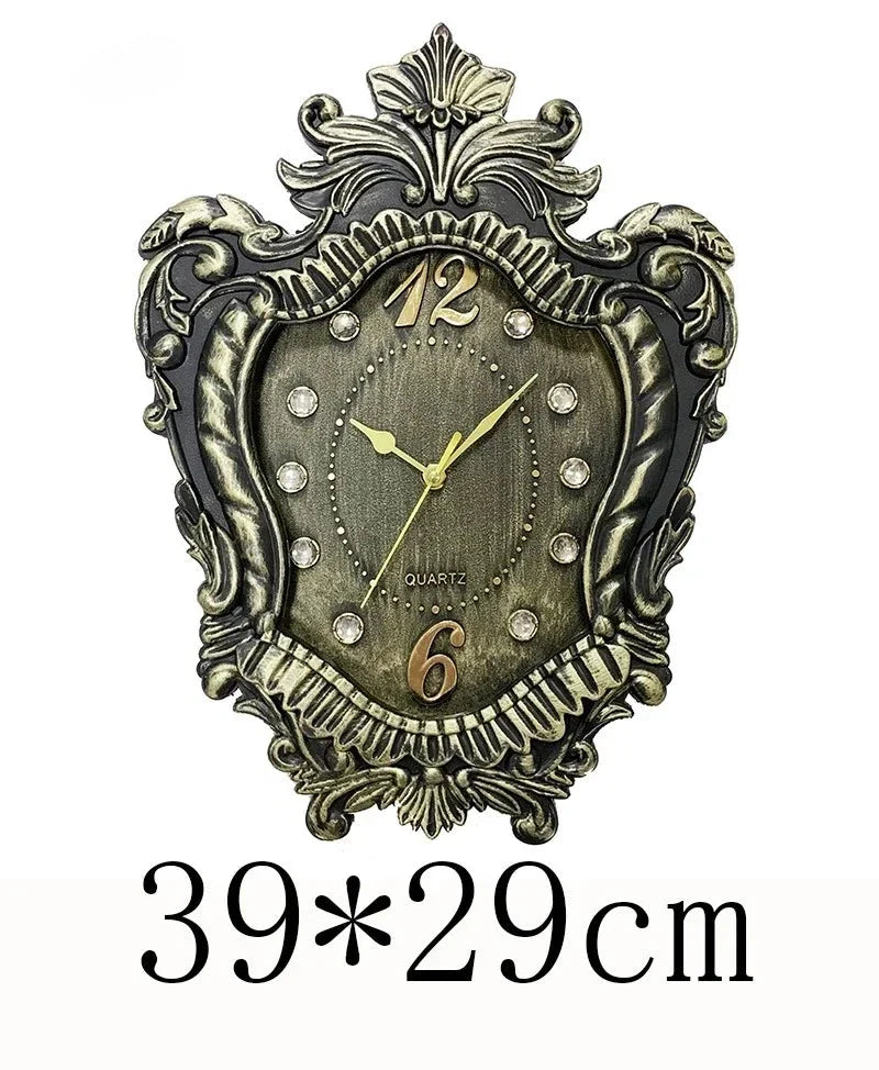 14" Vintage European Court elegance classical Style Wall Clock with Electroplated Black Gold/Silver & Roman Numerals for bedroom