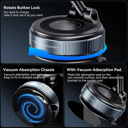 Car Mount Electric Vacuum Magnetic Holder Foldable Strong Suction Stand For Cell Phone For iphone 12 13 14 15 16 Live Streaming