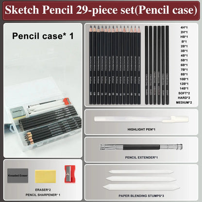 14-60 pcs Drawing Set Sketching Kit - Art Supplies,for Adults Artists with 3-Color Sketchbook,Graphite,Pastel,Charcoal Pencils