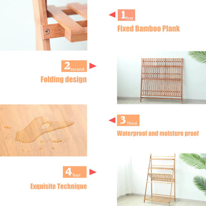 Bamboo Ladder Plant Stand Foldable Flower Pot Display Stand