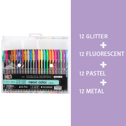 Kit 60 Colored Gel Pen Set, Glitter Metallic Pastel Neon Pen 12 24 36 48 Colors