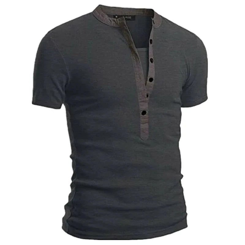 2026 Men's Summer Casual Shirts Solid V-neck Button Slim Fit T-Shirts for Men Fashion Short Sleeve Tees Tops Men Clothing S-3XL