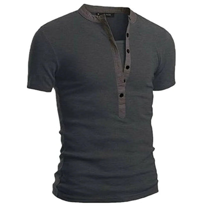 2026 Men's Summer Casual Shirts Solid V-neck Button Slim Fit T-Shirts for Men Fashion Short Sleeve Tees Tops Men Clothing S-3XL