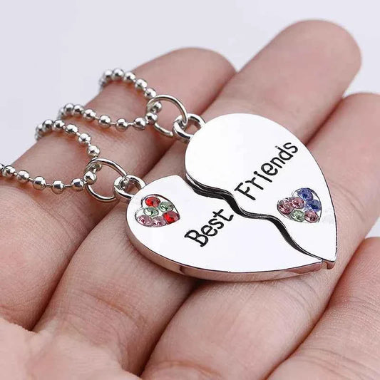 Trendy Best Friends Pendant Necklace for Women Full Rhinestone Love Heart Bff Friendship Pendants Necklaces Jewelry Accessories