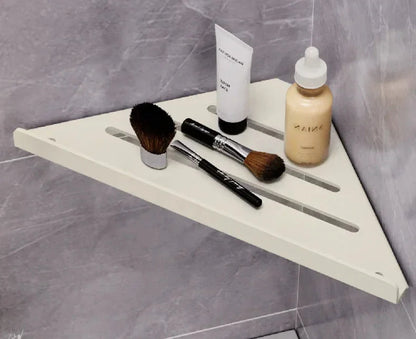 Bathroom Triangle Drain Shelf No Drilling Wall Mounted Cosmetic and Toiletries Hollow Carbon Steel Shelf with Hooks