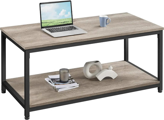 Coffee Tea Table with Metal Frame, Coffee with Open Storage Shelf, Vintage Accent Furniture for Living Room