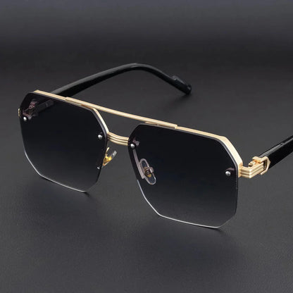 Men's Metal Sunglasses Square Half Frame Rice Nails Casual Trend Glasses Personality Retro Fashion Outdoor Sports Eyeglasses