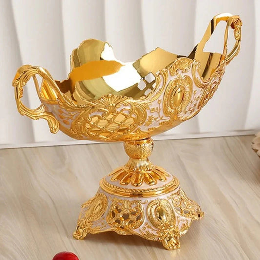 European Fruit Plate,Alloy Household Hollowed-Out Shape Tall Feet Plate,Portable Gold Snack Disc,Candy Plate Wedding Decoration