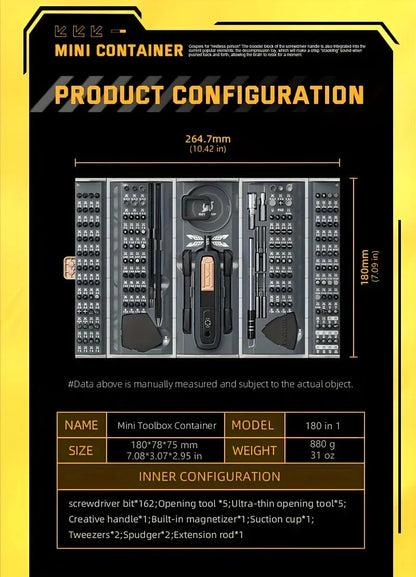 180 in 1 Precision Manual  Multifunctional Screwdriver Set Magnetic Phillips Bits Mobile iPhone & PC & Glasses Repair Tool Gift