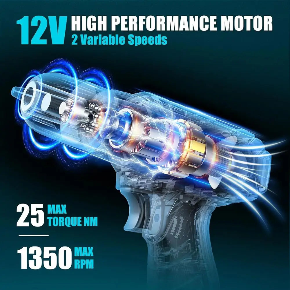 Tool Kit 206PCS with Drill - 12V Cordless Power Drill Combo Home Tool Set - Portable Basic General Household Toolbox for Repair