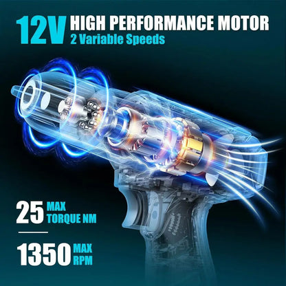 Tool Kit 206PCS with Drill - 12V Cordless Power Drill Combo Home Tool Set - Portable Basic General Household Toolbox for Repair
