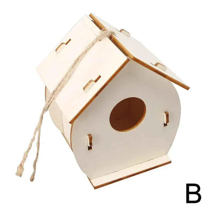 Wooden DIY Bird Nest House Outdoor Hanging Birdhouse Box With Hemp Rope for Painting DIY Outdoor Garden Yard Decoration