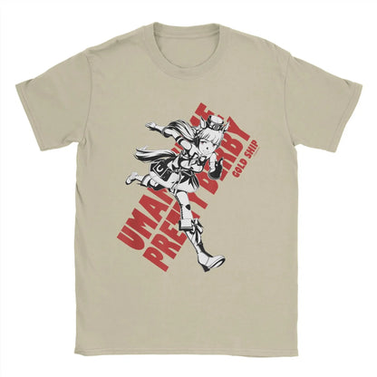 Men T-Shirts Umamusume Pretty Derby Gold Ship Funny Pure Cotton Tees Short Sleeve  T Shirts Crewneck Tops Party