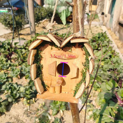 Wooden Bird's Nest Outdoor Hanging Heart-Shaped Bird's Nest House with Pole Small Birdcage House Budgie Bird House 1 Piece