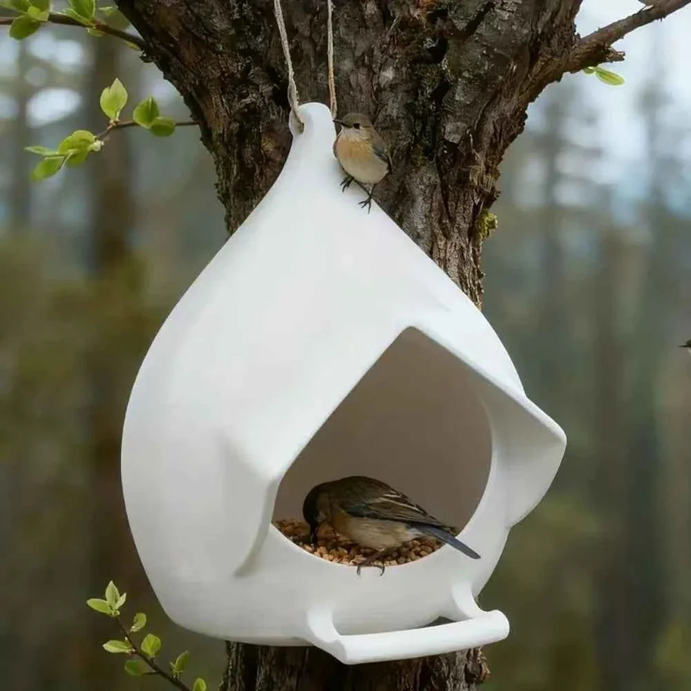 House Shape Waterproof Hanging Bird Feeder Rainproof Large Capacity Hummingbird Feeder with Stand Birds Food Catcher Outdoor