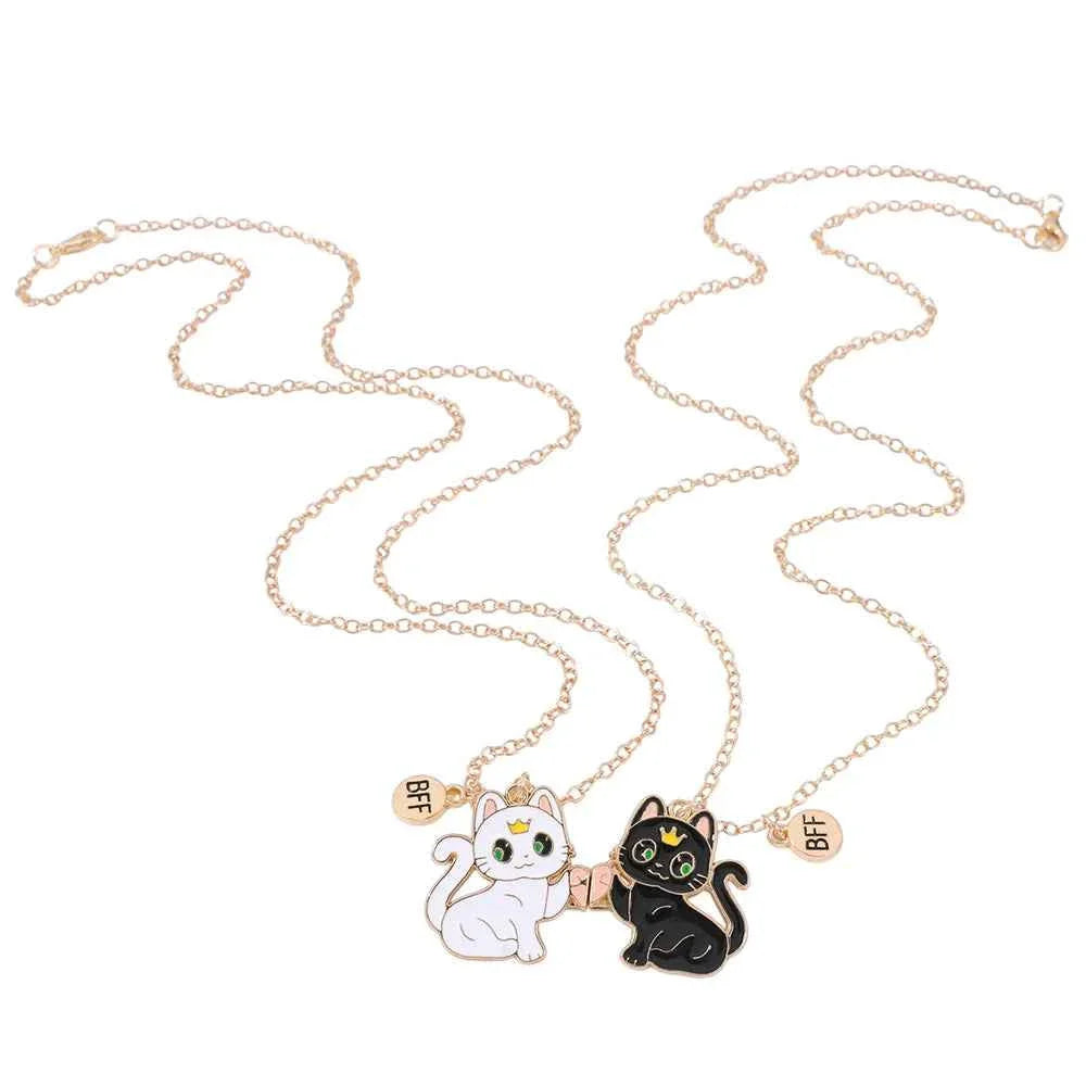 Best Friend Necklace for 2 Gifts Friendship Pendant Necklaces Matching Magnetic Cat BFF Necklace for 2 Girls