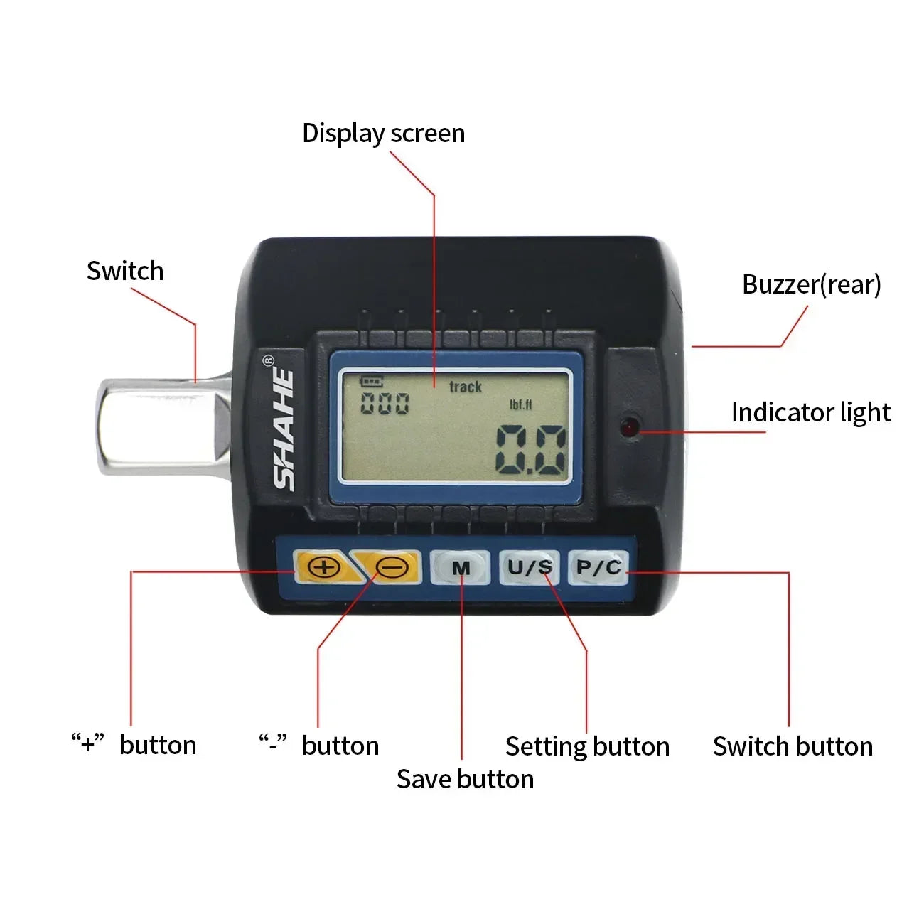 SHAHE High Precision Mini Torque Adapter Square Drive 1/2''1/4'' 3/8'' Digital Torque Wrench Electronic Digital Torque Meter