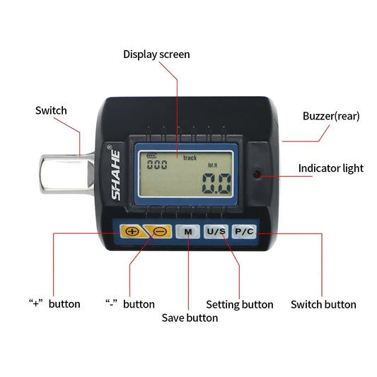SHAHE High Precision Mini Torque Adapter Square Drive 1/2''1/4'' 3/8'' Digital Torque Wrench Electronic Digital Torque Meter