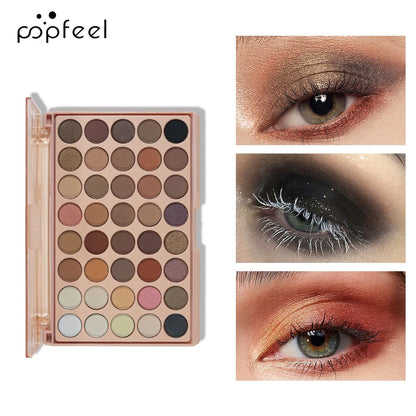 POPFEEL 40-Color Earth Tone & Pink Eyeshadow Palette – Versatile Shimmer, Matte, and Highlight Shades for Effortless Blending。