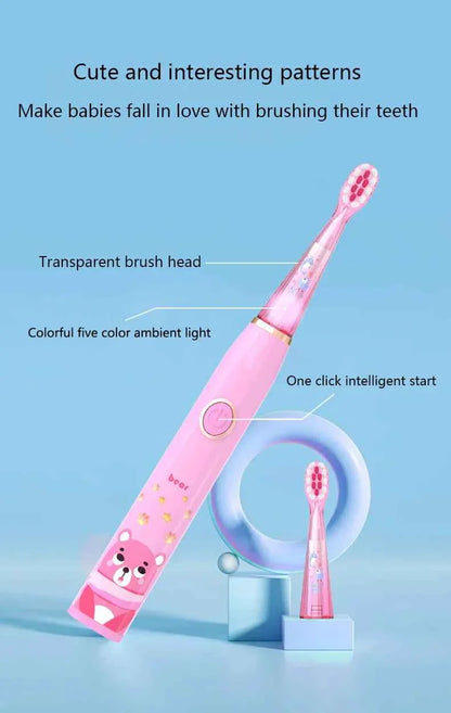 Kids Sonic Electric Toothbrush Cartoon with Colorful LED Light IPX7 Waterproof Deep Clean Teeth Care Rechargeable Toothbrush