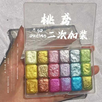 Master Grade 16 Colors Pearlescent Solid Watercolor Paint Mineral Nail Art Flower Painting Dyeing Tool Thangka ES