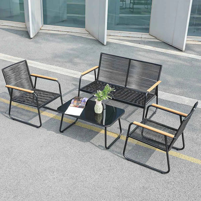 4-Piece Rattan Outdoor Furniture Set - Modern Wicker Sofa & Table for Garden & Patio