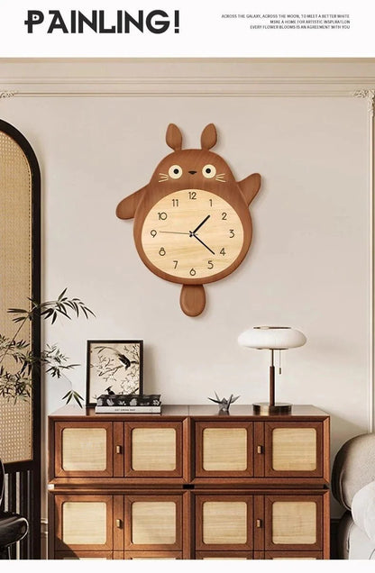 Cartoon Cat Design Wall Clock Wooden Sway Hanging Clock Decorative Painting For Restaurant Home Decor Gift
