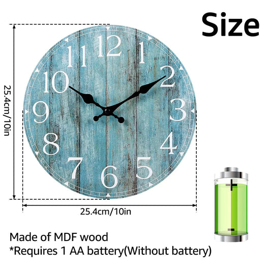 Wall Clock Kit Wooden Hanging Clock 10inch Silent Non-Ticking Clock Decor Retro Round Battery Operated Hanging Clock For Home