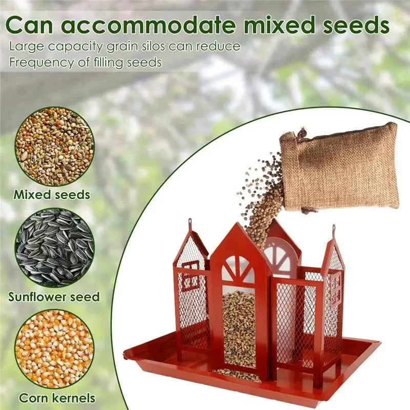 ABKW-Red Multi-Purpose Bird Products For Garden Hanging Metal Bird House Large Capacity Bird Feeder Bird Houses