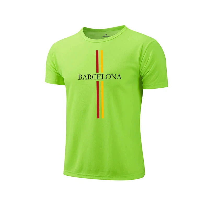 Mens T-shirt Print Casual Exercise Tops Outdoor Jogging Marathon Clothing Summer Quick-Drying Mesh Tees Daily Cycling Sportswear
