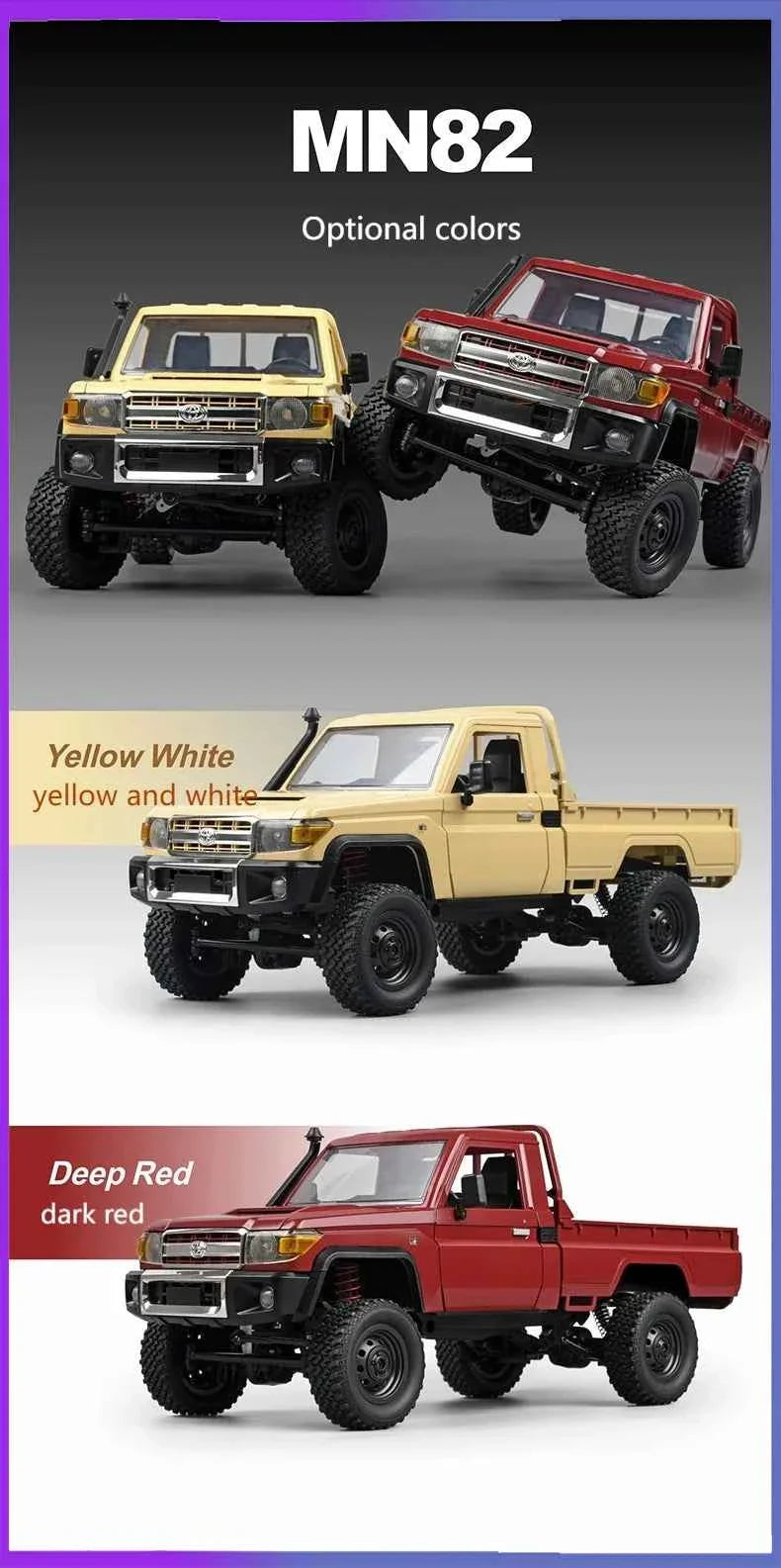 Rc Car MN82 1:12 Retro with LED Lights, Full Scale Analog LC79, Professional Four-wheel Drive Truck, Toy Truck Model RC