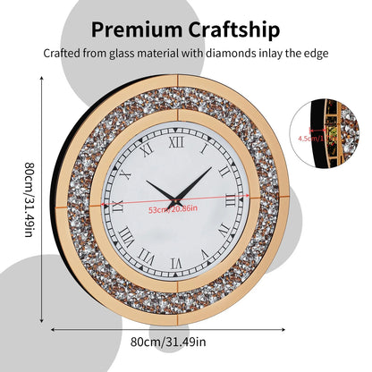 Sparkle & Twinkle Shining Mirrored Luxurious Home Modern Wall Clock 23" or 31"