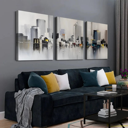 3 oil wall art - Modern New York print, colorful abstract cityscape of Brooklyn Bridge painting,1.5 inch thick wood frame