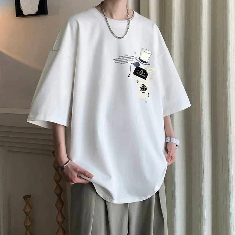 Men's Cotton T-shirts White 5XL Fashion Mens Oversized T Shirt Funny Print Summer Casual Wear Tee Shirts for Men Male Clothes