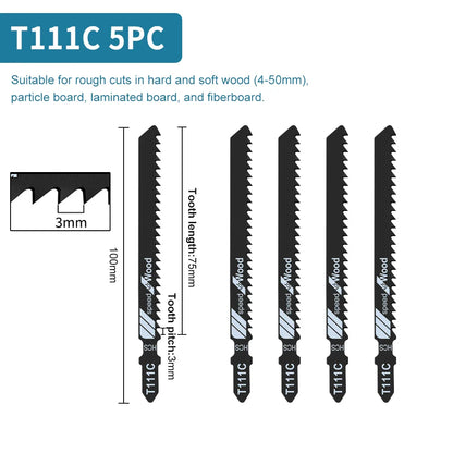 Premium T-Shank Jigsaw Blade Set - Multi-Material Cutting Kit for Wood, Plastic, and Metal - Compatible with Bosch/DEWALT/Makita