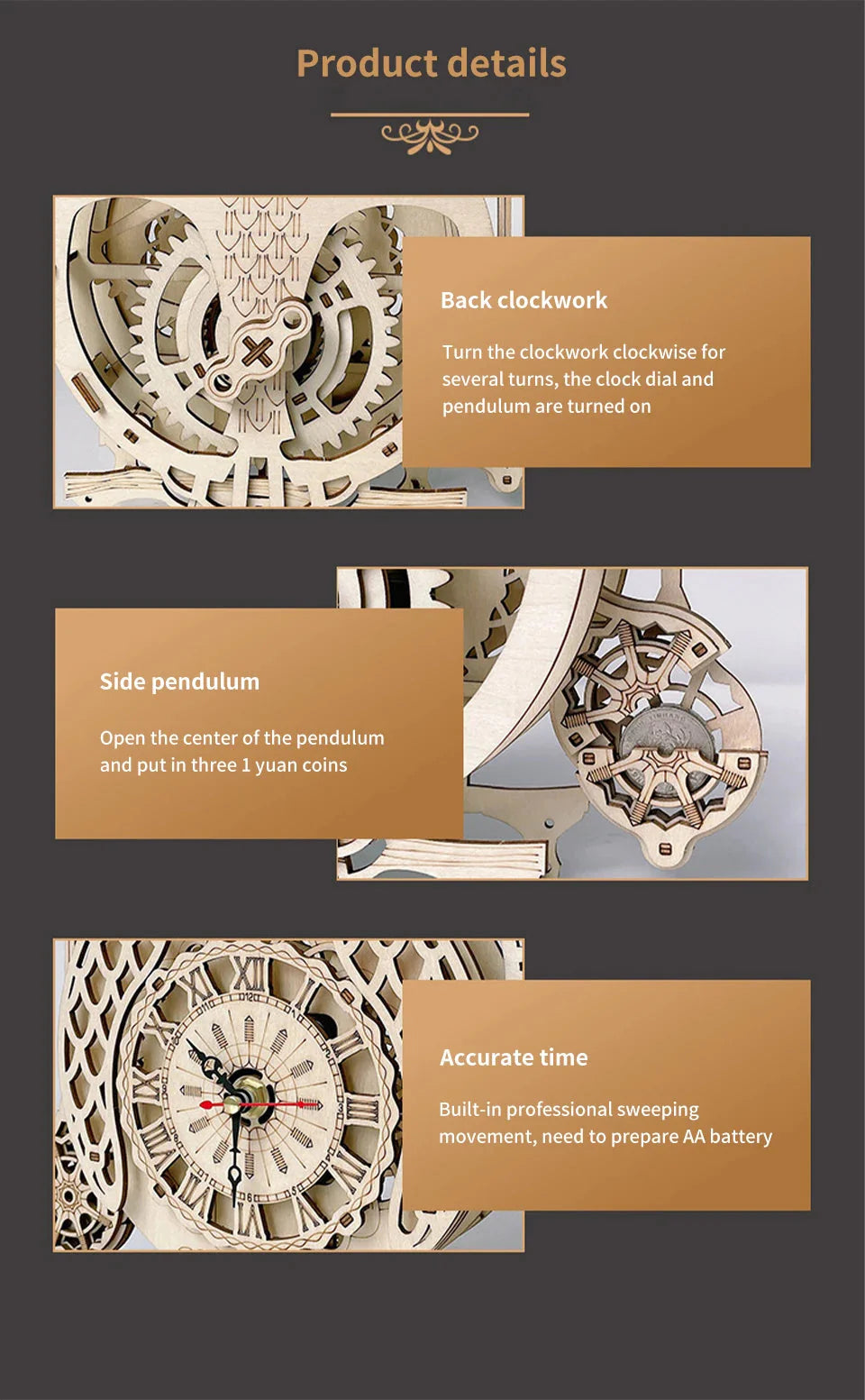 Wooden Puzzle 3D Owl Clock Model Building Kits Creative DIY Wall Clock Mechanical Retro Pendulum Clock Assembly Toy for Adults