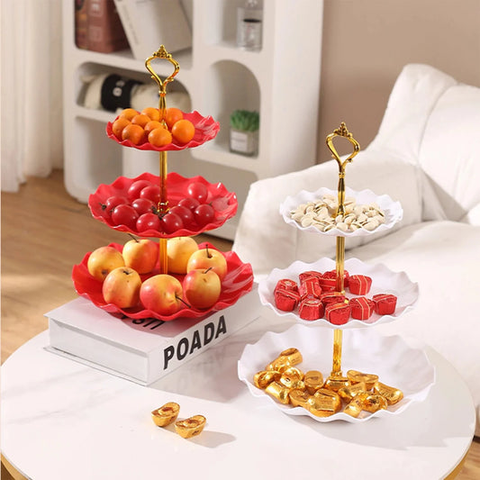 Plastic Dessert Display Table Wavy European And American Style Buffet Tea Break Cake Dessert Service Tray Fruit Plate Display
