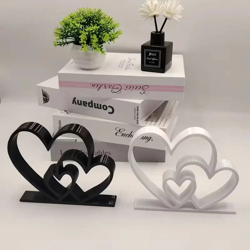 Heart-to-Heart Statue - Black & White Love Ornament, Desk & Bookshelf Decor, Valentine’s Gift, Home Decoration