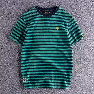 High Quality 100% Cotton Striped T Shirts for Men Summer Short Sleeve Distressed Washed Tees 24ss Y2k Youth Male Streetwear Tops