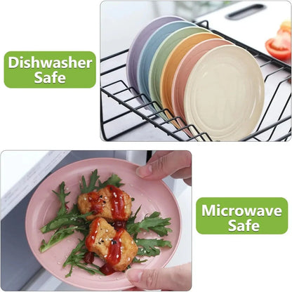 4pcs/Set Wheat Straw Plate Lightweight Unbreakable Reusable Dinner Dishes Plates Dishwasher & Microwave Safe for Kitchen Camping