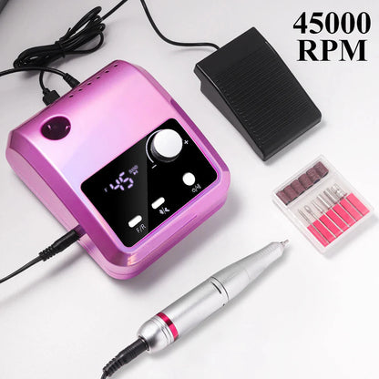 45000RPM Nail Drill Machine Professional Nail Lathe with Large LCD Screen Smart Electric Manicure Polisher Nail Art Tools