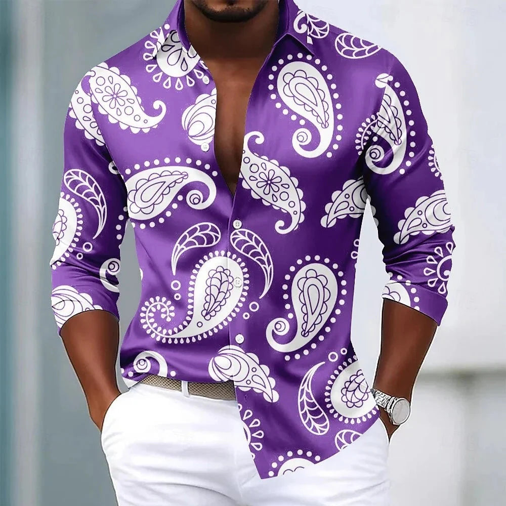 Men's Paisley Floral Print Shirt Fashionable Retro Casual Comfortable Soft Top for Social Party Holiday Clothing