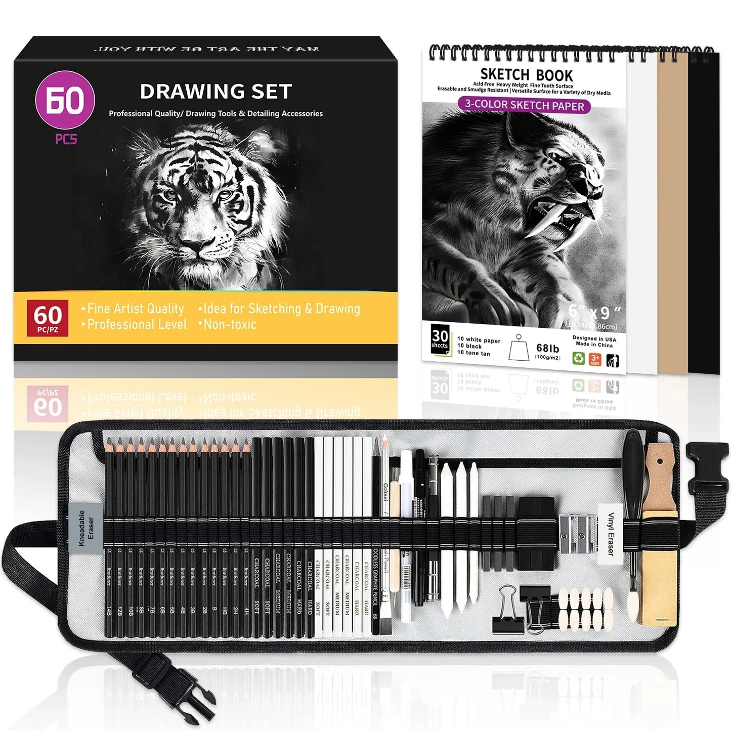 42/46/60/68/72/146pcs Drawing Supplies Sketching Set,Art Kit include Drawing & Colored Pencils.Pro Art Sketch Supplies