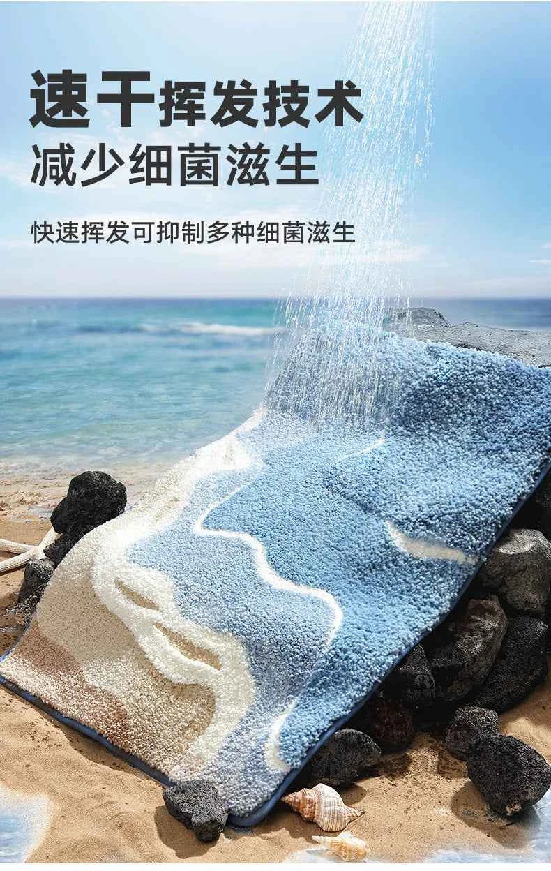 Bathroom Mat, Absorbent Anti Slip, Dirt Resistant Door Mat for Bathroom Entrance,Foot Mat, Flocking, Wave Shaped,Home Decoration