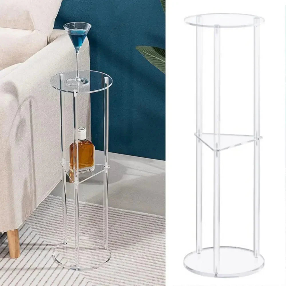 3 Tier Clear Acrylic Side Table Small Drink Side Table Small Space Round Furniture NightStand for Home Balcony Bathroom Sofa