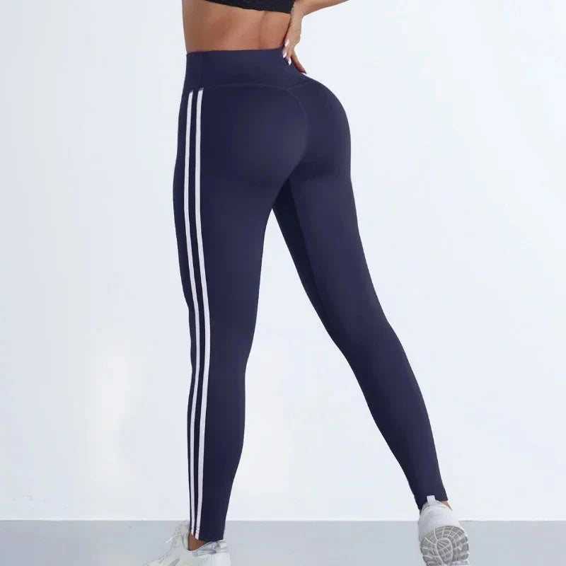 MODX High-Waist Striped Seamless Yoga Leggings - Sculpting & Tummy Control Gym Tights