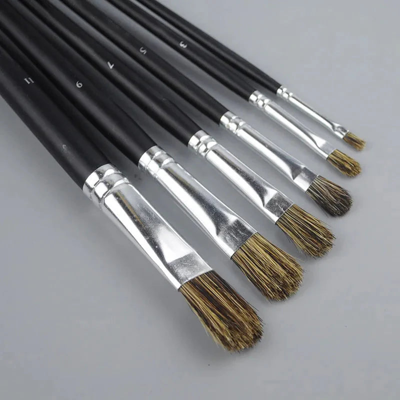 6pc new concept paintbrush wild boar mane oil painting brush water powder acrylic nail round head long black pole paintbrush set
