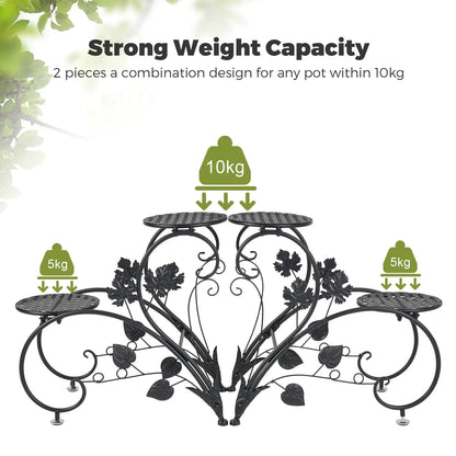 2 PCS Metal Plant Stand Heart-shape Flower Pot Display Holder Garden Support